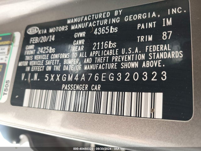 KIA Optima Lx 2014 5XXGM4A76EG320323 Image 9