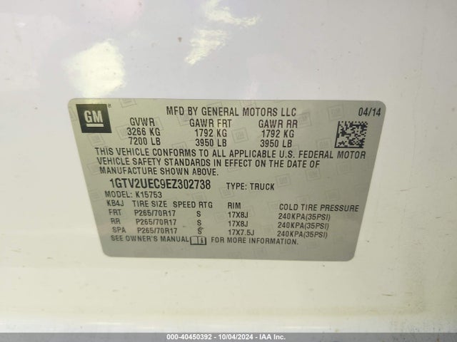 1GTV2UEC9EZ302738 GMC Sierra 1500 Sle