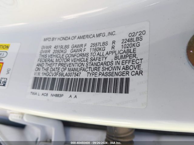 1HGCV3F59LA007547 Honda Accord Hybrid Ex-l