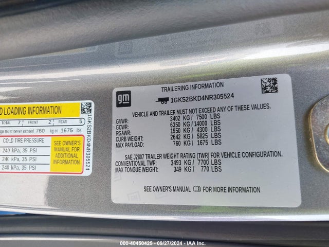 GMC Yukon 4wd Slt 2022 1GKS2BKD4NR305524 Image 9