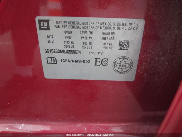 3G1BE6SM6JS550674 Chevrolet Cruze Lt Auto