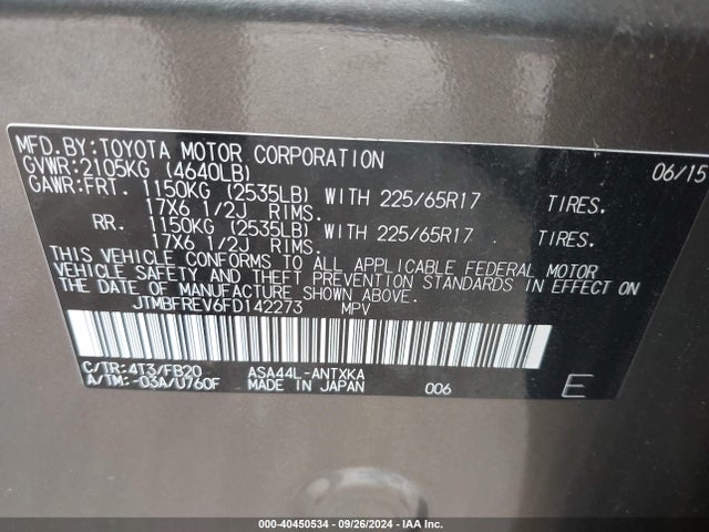 Toyota RAV4 LE 2015 JTMBFREV6FD142273 Image 9