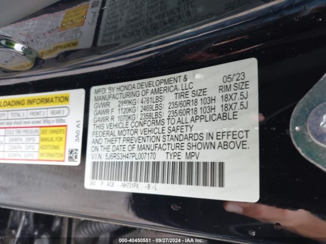 5J6RS3H47PL007170 Honda Cr-v Ex 2wd