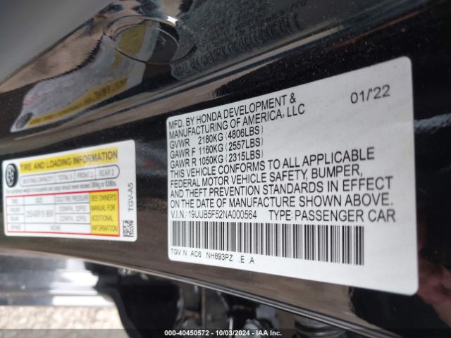 19UUB5F52NA000564 Acura Tlx A-spec Package