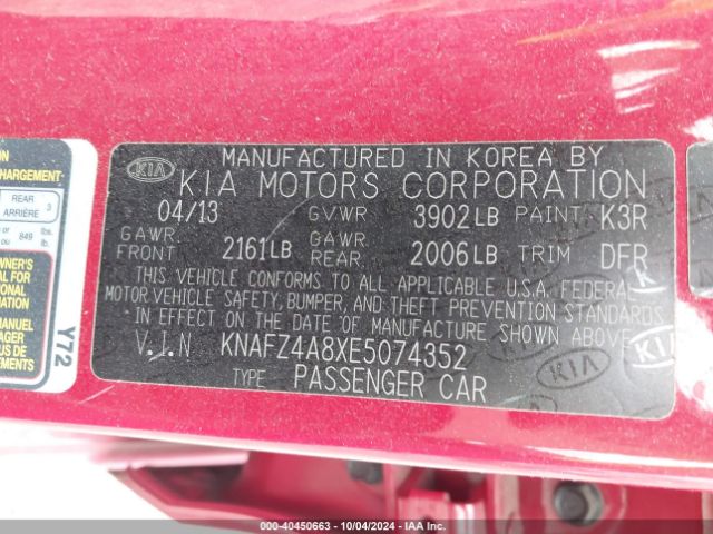 KNAFZ4A8XE5074352 KIA FORTE EX