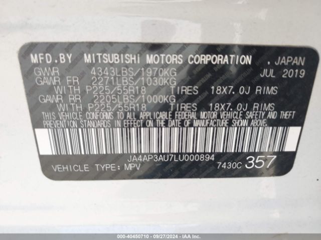 2020 MITSUBISHI OUTLANDER SPORT JA4AP3AU7LU000894 Photo 8