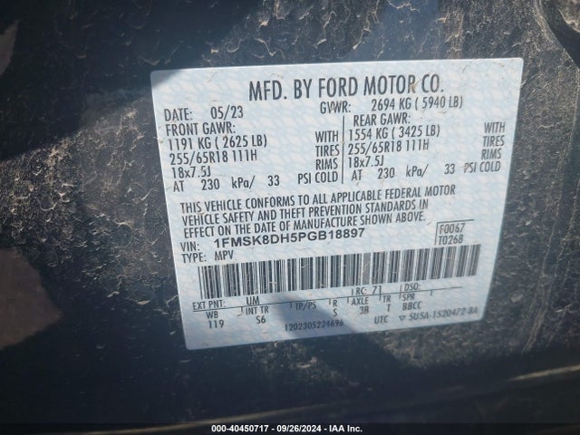Ford EXPLORER XLT 2023 1FMSK8DH5PGB18897 Image 9