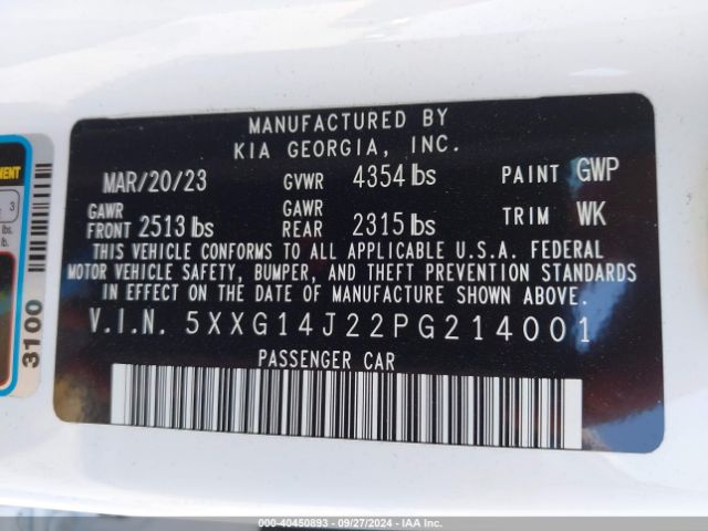 5XXG14J22PG214001 KIA K5 LXS