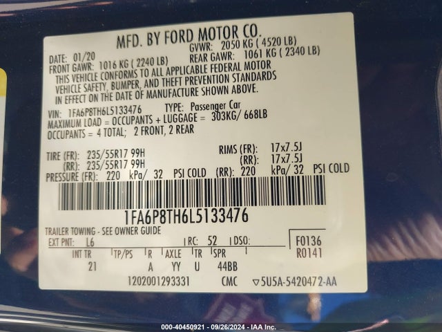 Ford Mustang Ecoboost Fastback 2020 1FA6P8TH6L5133476 Image 8