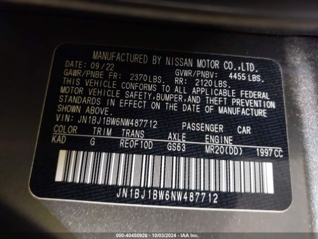 JN1BJ1BW6NW487712 Nissan Rogue Sport Sv Awd Xtronic Cvt