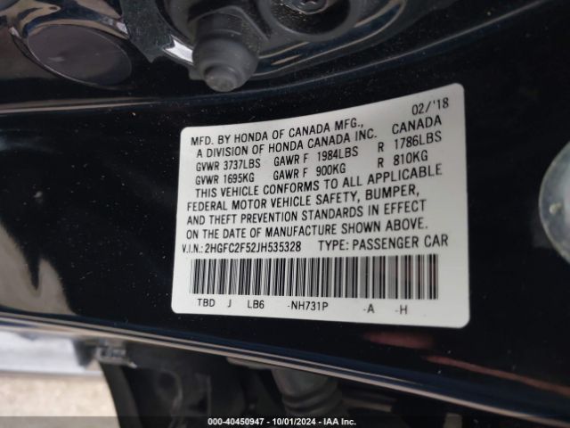 2HGFC2F52JH535328 Honda Civic Lx
