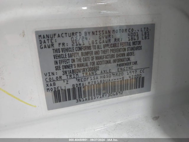 Nissan Sentra Sr Xtronic Cvt 2024 3N1AB8DV1RY306892 Image 9