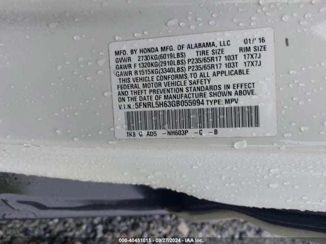Honda Odyssey Ex-l 2016 5FNRL5H63GB055994 Image 9