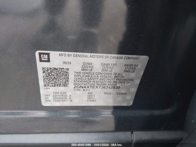 Chevrolet EQUINOX LT 2018 2GNAXTEX7J6342830 Image 9