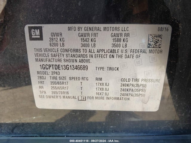 1GCPTDE13G1346689 Chevrolet Colorado Z71