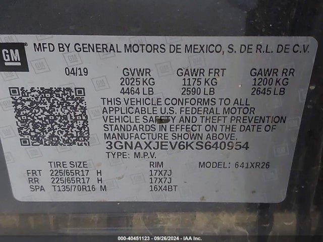 Chevrolet EQUINOX LT 2019 3GNAXJEV6KS640954 Image 9