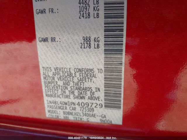 1N4BL4DW1PN409729 Nissan Altima Sv Intelligent Awd