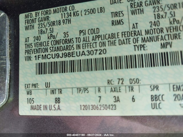 Ford Escape Titanium 2014 1FMCU9J98EUA30720 Image 9