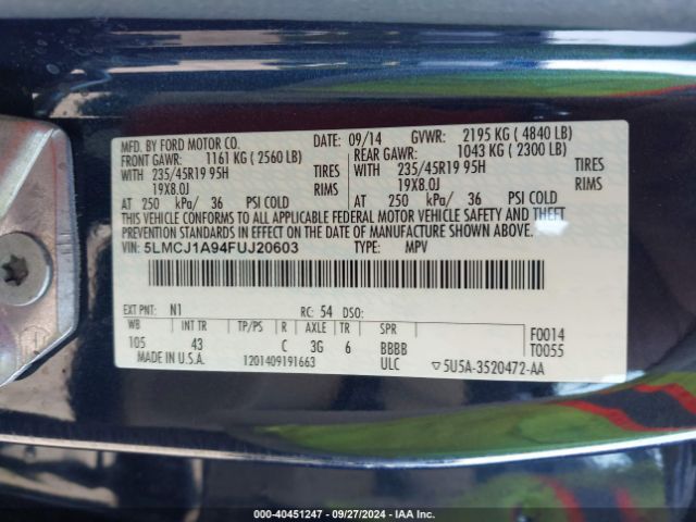 5LMCJ1A94FUJ20603 Lincoln MKC