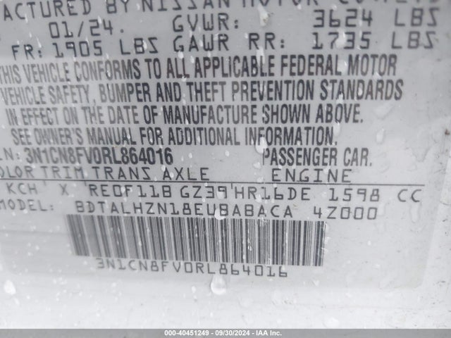 Nissan Versa 1.6 Sr 2024 3N1CN8FV0RL864016 Image 9