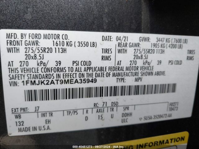 1FMJK2AT9MEA35949 Ford Expedition Limited Max