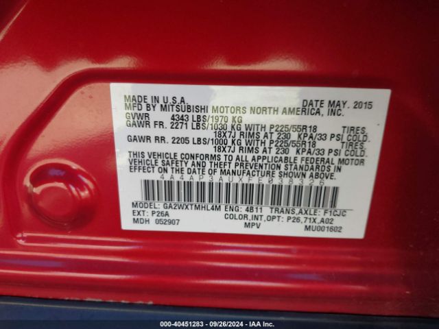 2015 MITSUBISHI OUTLANDER SPORT 4A4AP3AUXFE038326 Photo 8