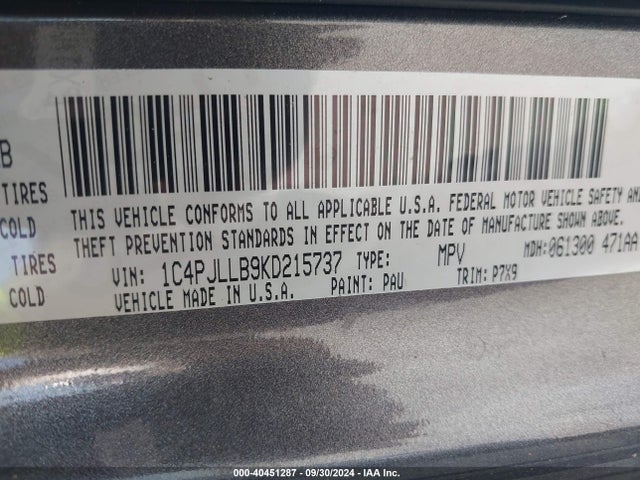 1C4PJLLB9KD215737 Jeep Cherokee Latitude Plus Fwd