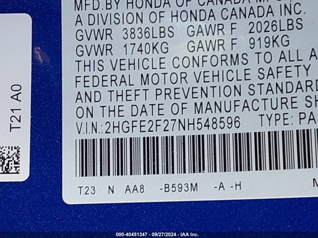 Honda Civic Lx 2022 2HGFE2F27NH548596 Image 9