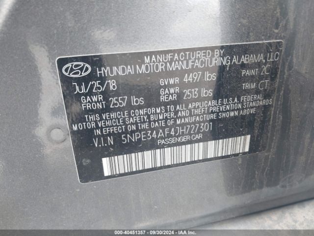 5NPE34AF4JH727301 Hyundai Sonata Sport+