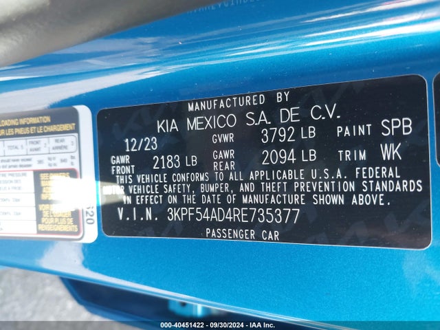 KIA Forte Gt-line 2024 3KPF54AD4RE735377 Image 9