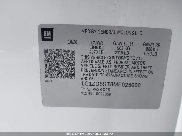 Chevrolet MALIBU LT 2021 1G1ZD5ST8MF025000 Image 9