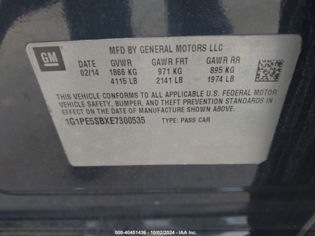 1G1PE5SBXE7300535 Chevrolet Cruze 2lt Auto