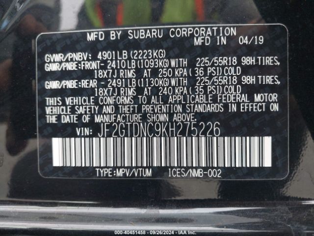 JF2GTDNC9KH275226 Subaru CROSSTREK HYBRID