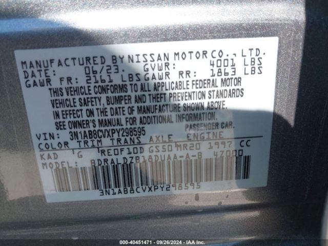 3N1AB8CVXPY298595 Nissan Sentra Sv Xtronic Cvt