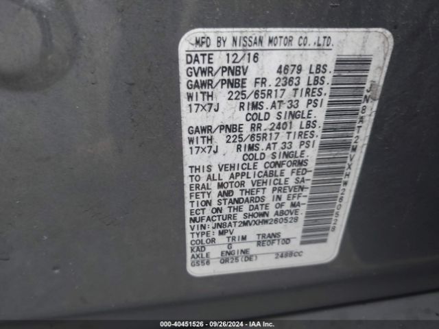 JN8AT2MVXHW260528 Nissan ROGUE S