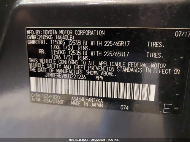 Toyota RAV4 LE 2017 JTMBFREV8HD221236 Image 9