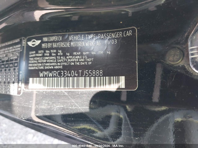 2004 MINI COOPER WMWRC33404TJ55888 Photo 8