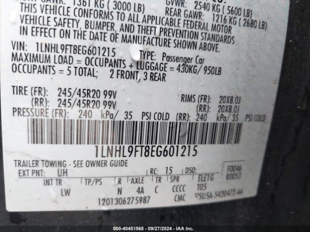 1LNHL9FT8EG601215 Lincoln Mks Ecoboost