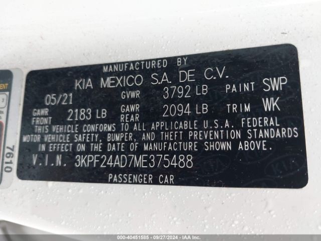3KPF24AD7ME375488 KIA Forte Lxs