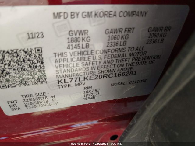 KL77LKE20RC166281 Chevrolet Trax Fwd Activ