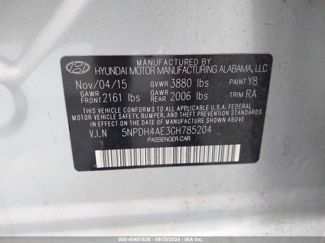 Hyundai ELANTRA SE 2016 5NPDH4AE3GH785204 Image 9