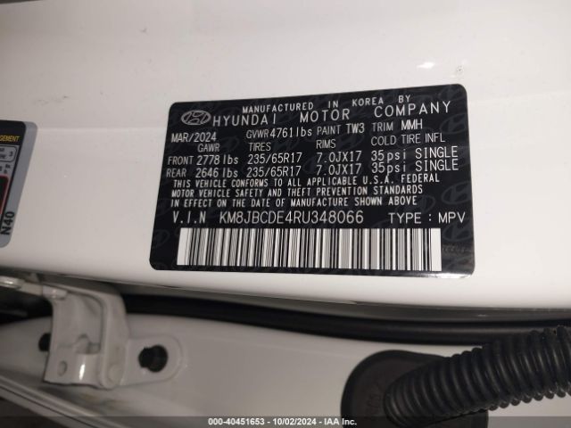 KM8JBCDE4RU348066 Hyundai TUCSON SEL