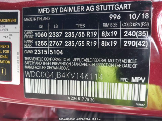 WDC0G4JB4KV146114 Mercedes-Benz GLC 300