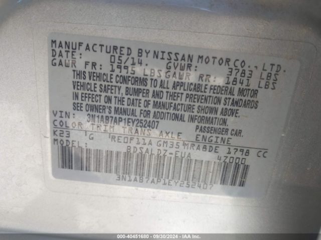 3N1AB7AP1EY252407 Nissan SENTRA SV