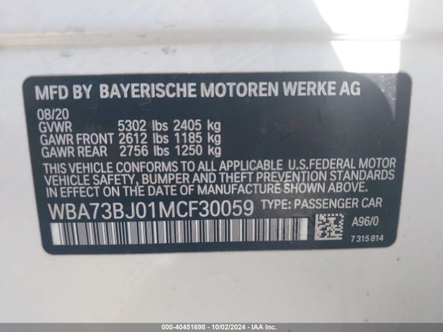 WBA73BJ01MCF30059 BMW 540i Xdrive