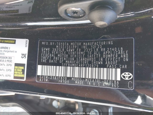 Toyota COROLLA LE 2024 5YFB4MDE4RP120879 Image 9
