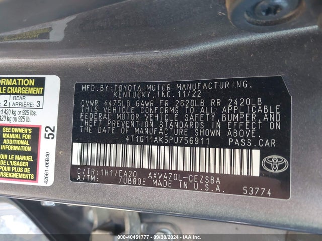 Toyota CAMRY SE 2023 4T1G11AK5PU756911 Image 9