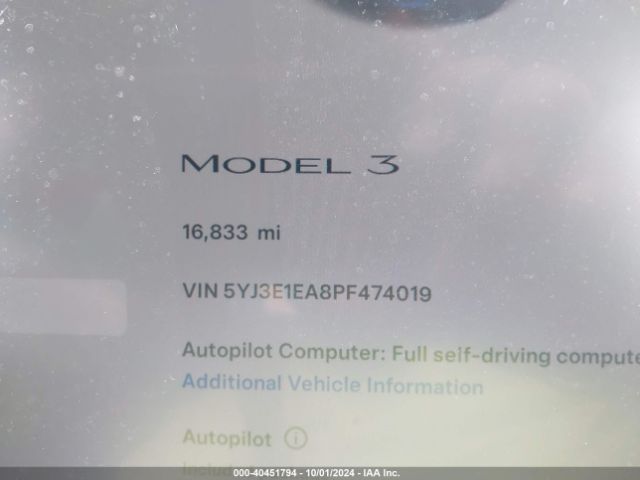 5YJ3E1EA8PF474019 Tesla Model 3 Rear-wheel Drive