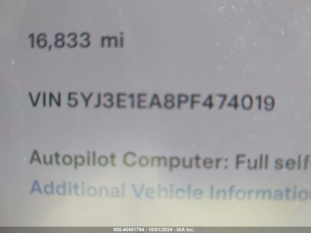 5YJ3E1EA8PF474019 Tesla Model 3 Rear-wheel Drive