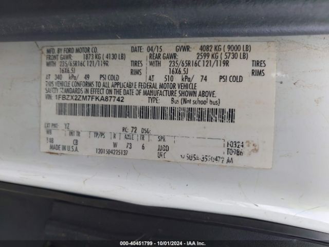 1FBZX2ZM7FKA87742 Ford Transit-350 Xlt
